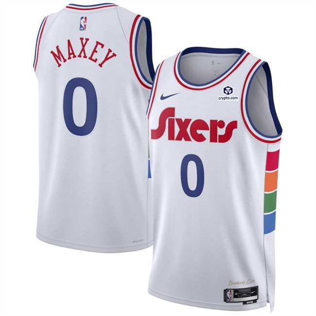 Mens Philadelphia 76ers #0 Tyrese Maxey White 2024-25 City Edition Stitched Jersey Dzhi